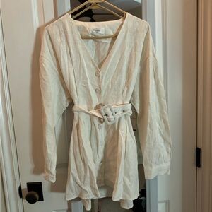 White linen dress with belt